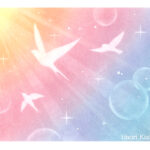 鳥が光に向かって飛んでいくパステルアートby岸本葉織