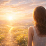 本来の自分で生きる未来のイメージ|光の道を見つめる女性