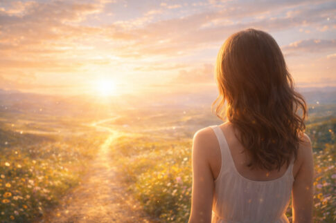 本来の自分で生きる未来のイメージ|光の道を見つめる女性