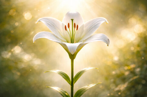 光の中で咲く白い花のイメージ