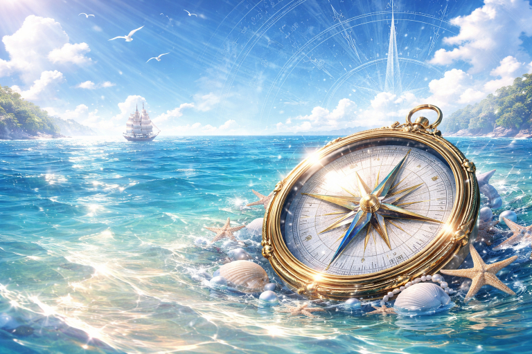 自分軸と他人軸の違いを表す羅針盤｜進む方向を示す心の軸のイメージ