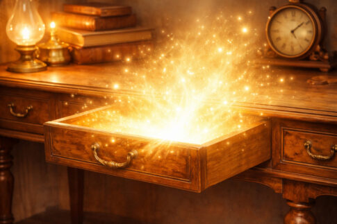 引き出しから光が溢れ出し、内側にある感覚や可能性が広がっていく様子を表したイメージ