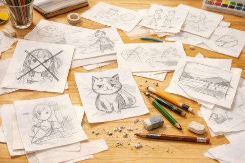 絵の練習をする風景