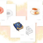 無料ダウンロードできる大人の塗り絵3種類の見本画像 本 お茶 花のオリジナルデザイン